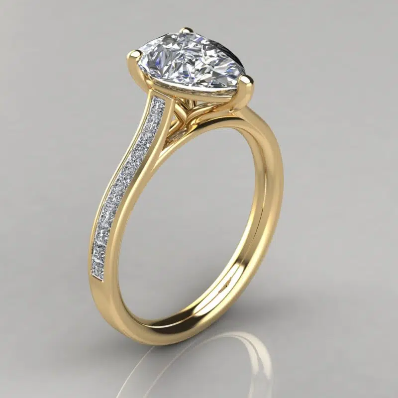 Channel Set Pear Cut Moissanite Engagement Ring