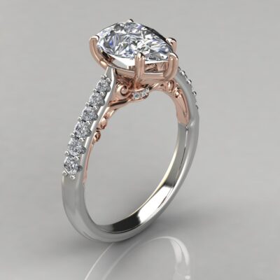 Two-Tone Engraved Pear Cut Moissanite Engagement Ring