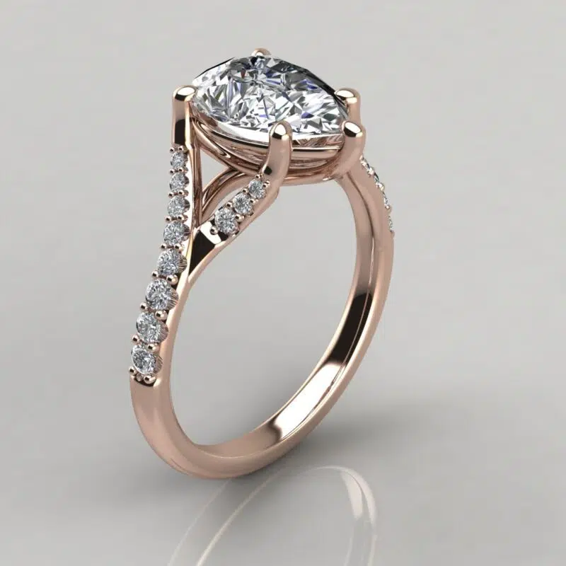 Graduated Split Shank Pear Cut Moissanite Engagement Ring