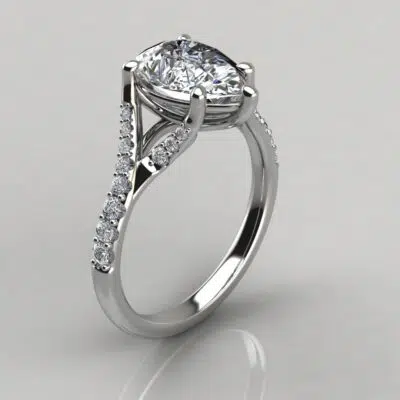 Graduated Split Shank Pear Cut Moissanite Engagement Ring