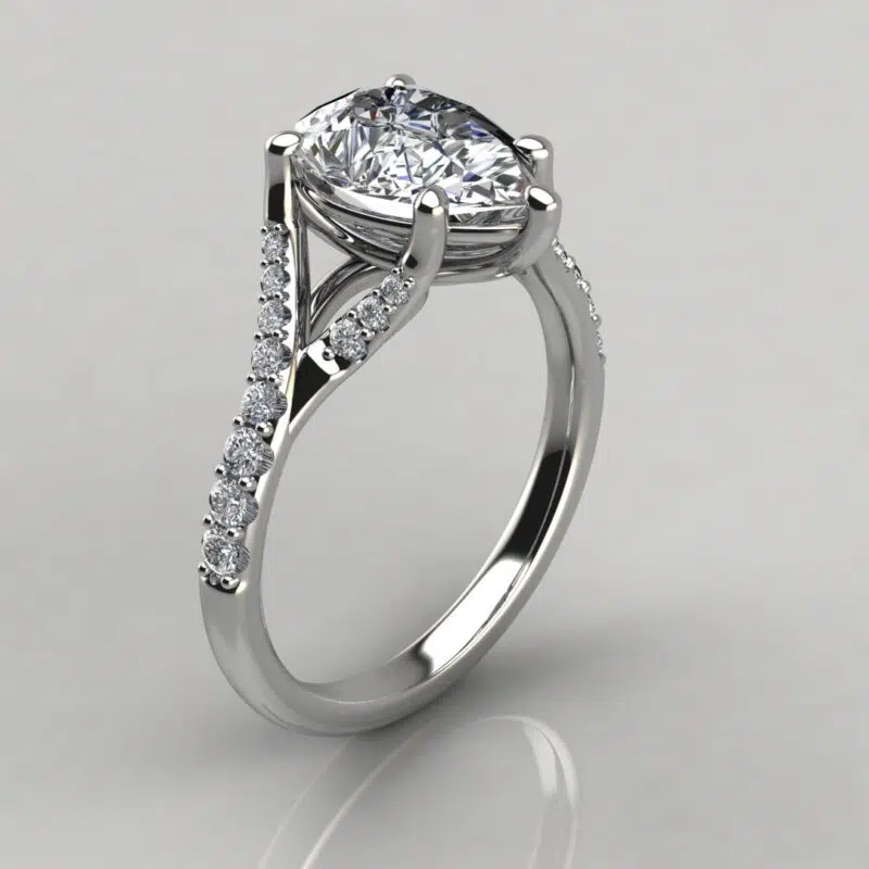 Graduated Split Shank Pear Cut Moissanite Engagement Ring