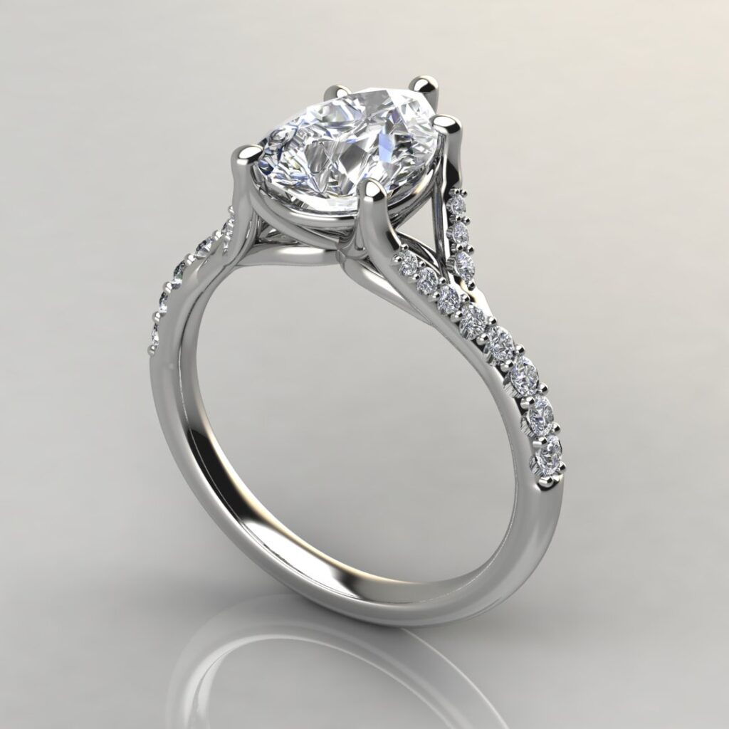 Graduated Split Shank Pear Cut Moissanite Engagement Ring | Forever ...