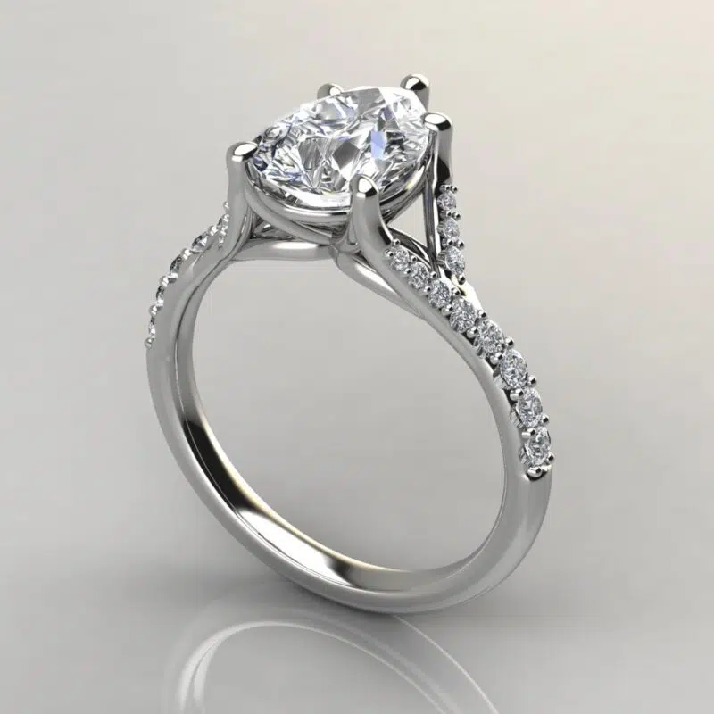 Graduated Split Shank Pear Cut Moissanite Engagement Ring