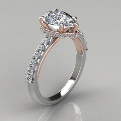 Two-Tone Cross Prong Pear Cut Moissanite Engagement Ring