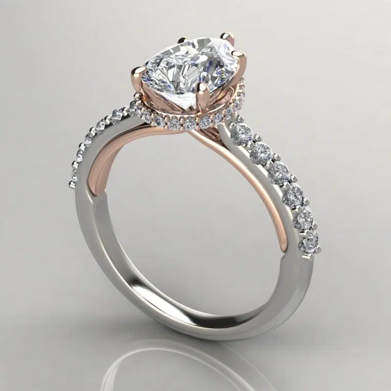 Two-Tone Cross Prong Pear Cut Moissanite Engagement Ring