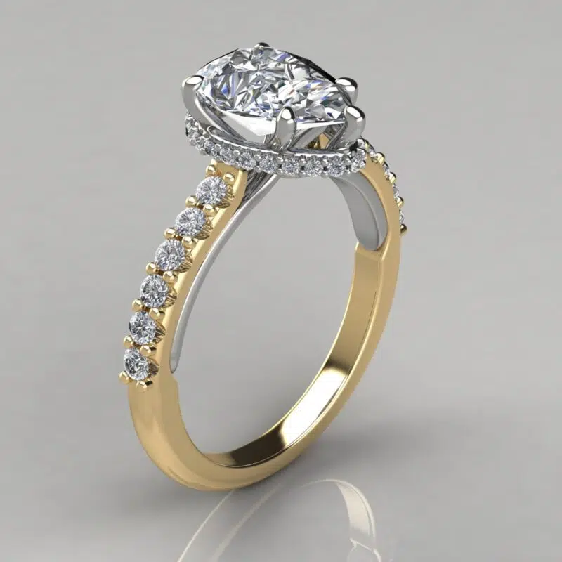Two-Tone Cross Prong Pear Cut Moissanite Engagement Ring