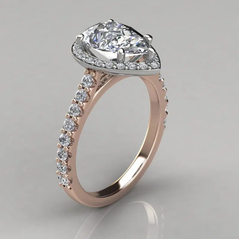 Halo Cathedral Pear Cut Moissanite Engagement Ring