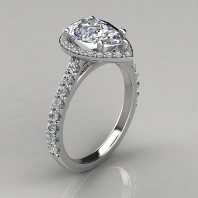 Halo Cathedral Pear Cut Moissanite Engagement Ring