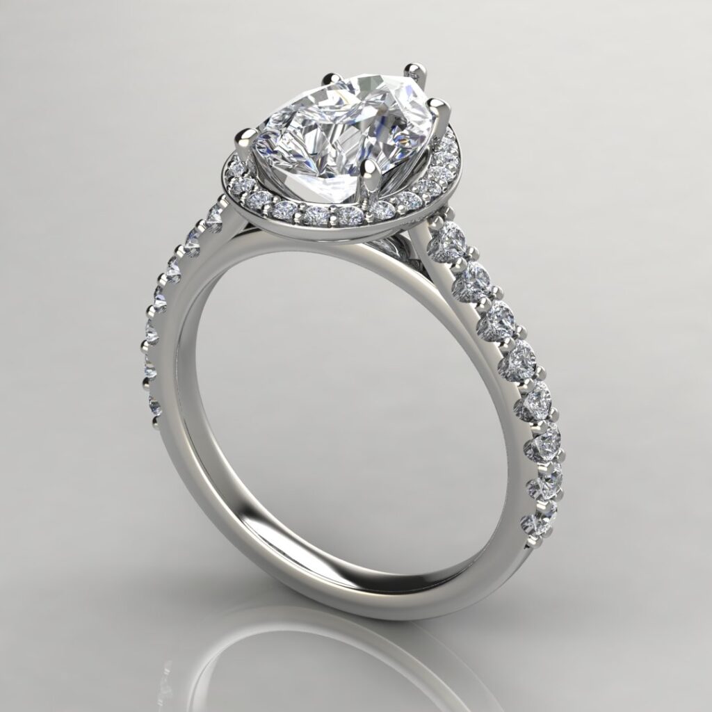 Halo Cathedral Pear Cut Moissanite Engagement Ring | Forever