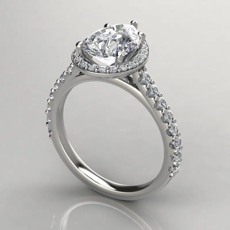 Halo Cathedral Pear Cut Moissanite Engagement Ring