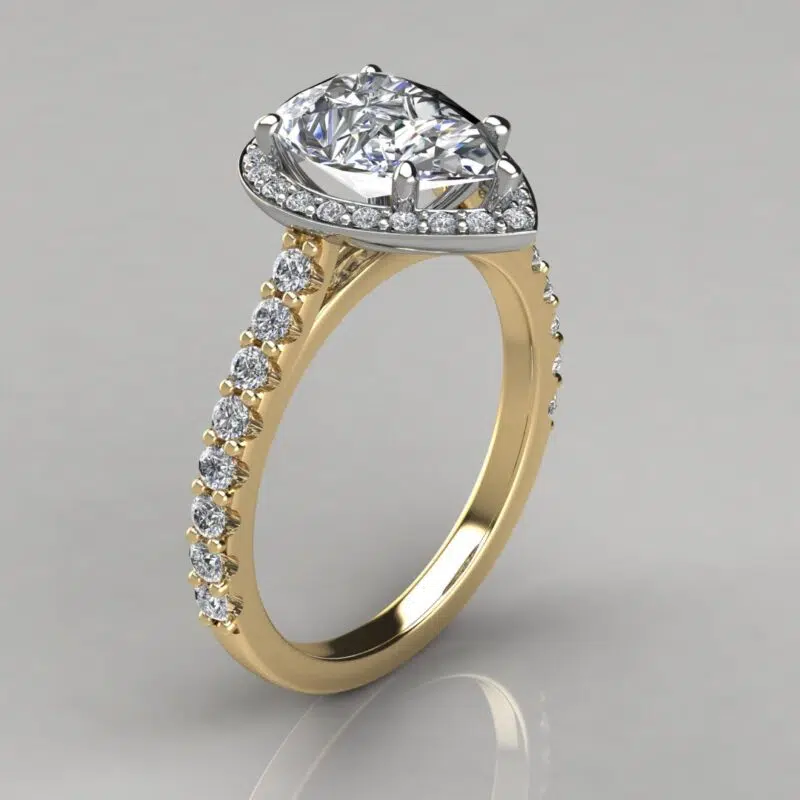 Halo Cathedral Pear Cut Moissanite Engagement Ring