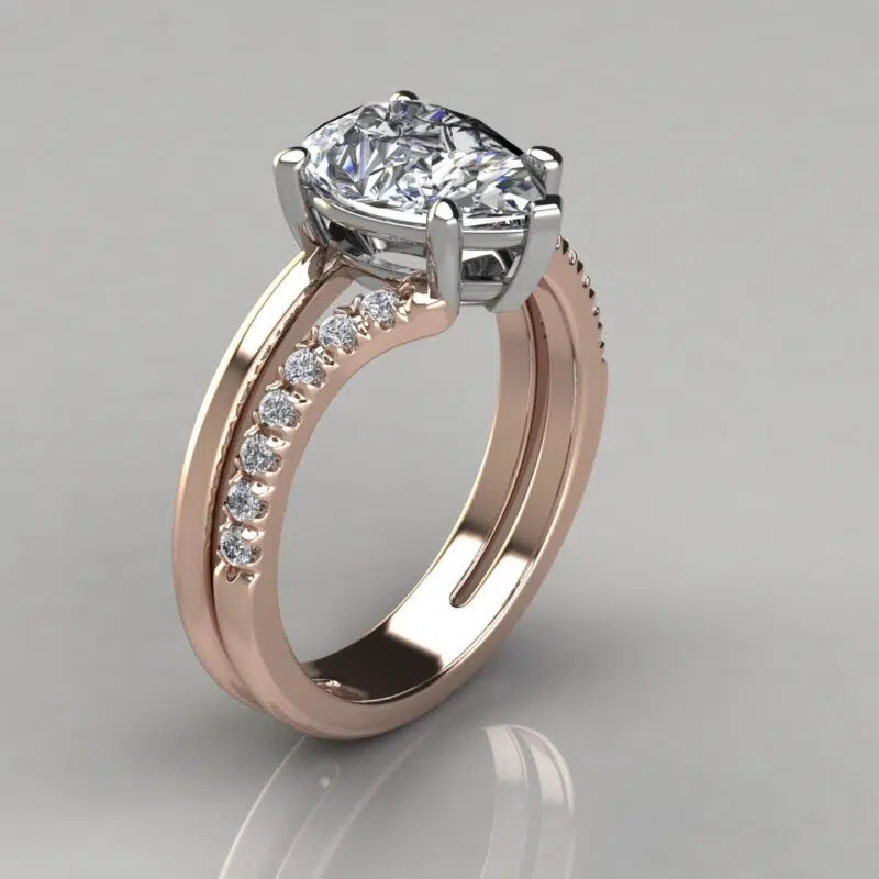 Duet Shank Pear Cut Moissanite Engagement Ring