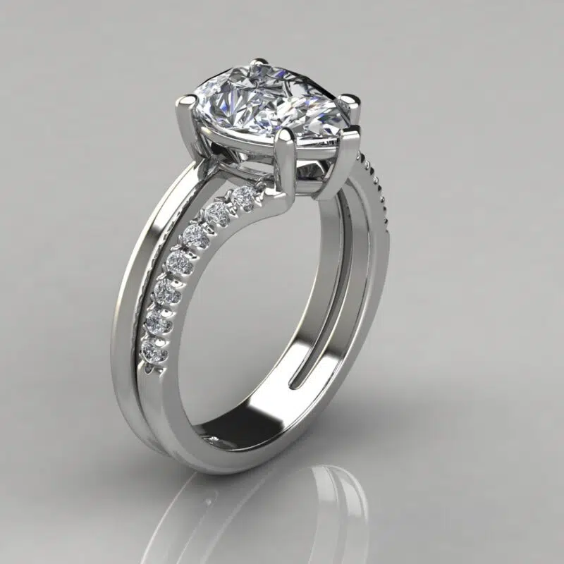 Duet Shank Pear Cut Moissanite Engagement Ring