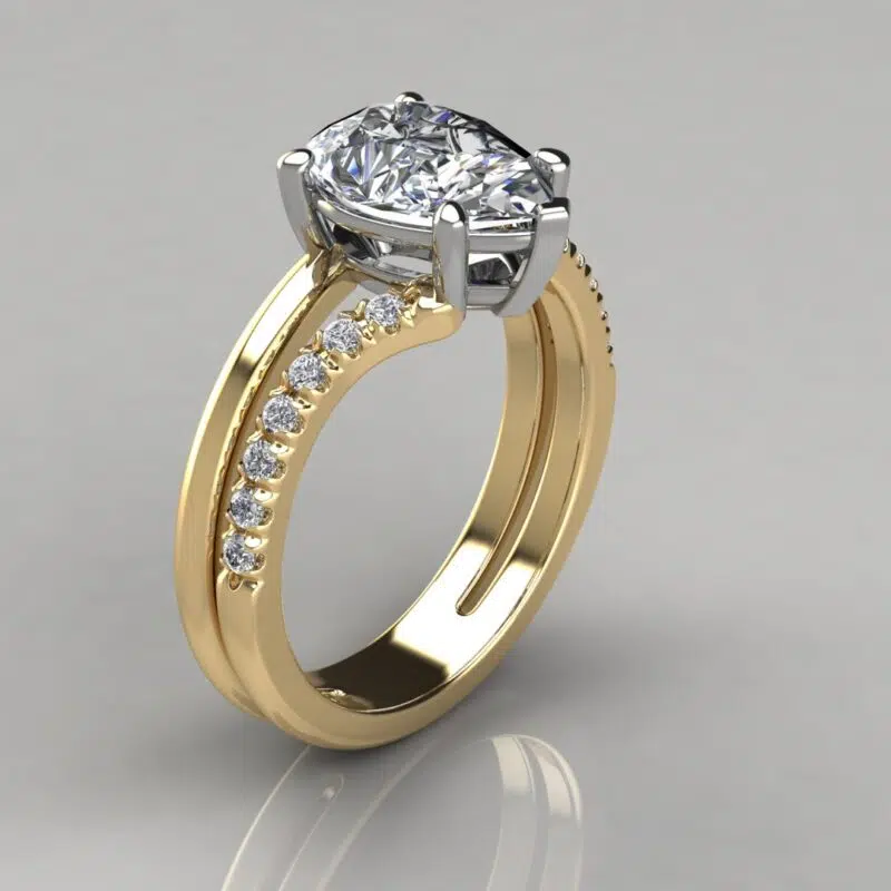 Duet Shank Pear Cut Moissanite Engagement Ring