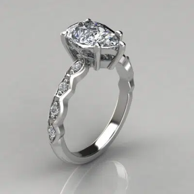 Curvy Shank Pear Cut Moissanite Engagement Ring