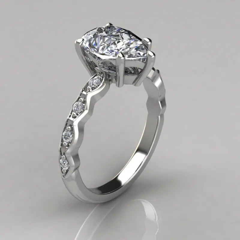 Curvy Shank Pear Cut Moissanite Engagement Ring