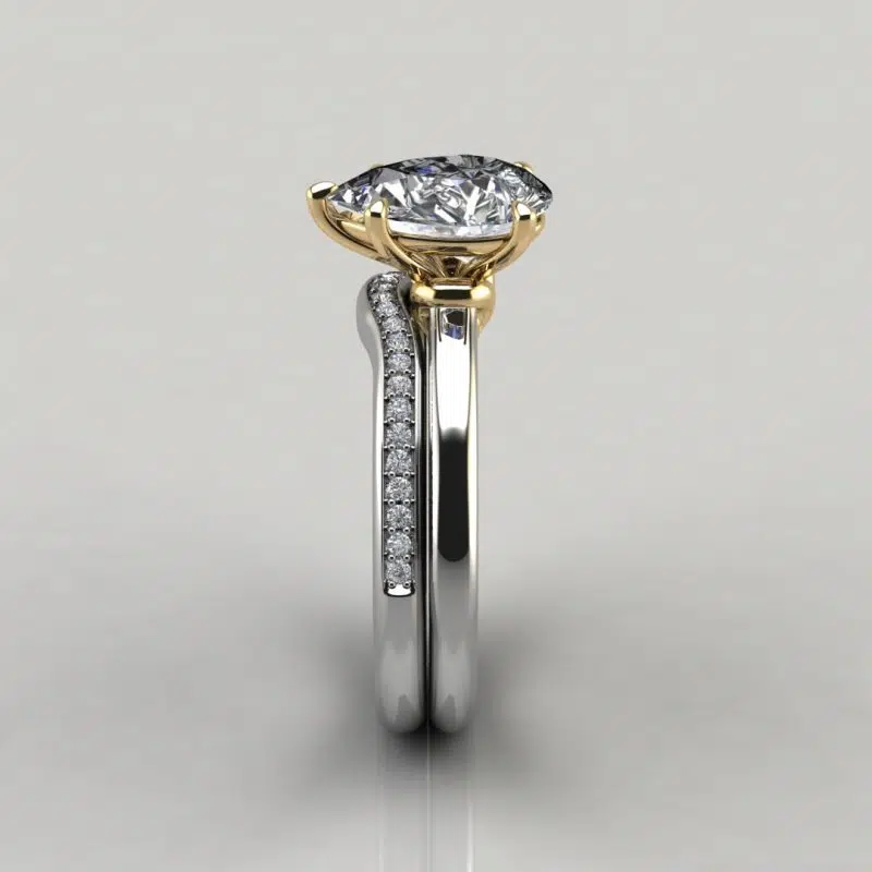 Two-Tone Collar Solitaire Pear Cut Moissanite Engagement Ring