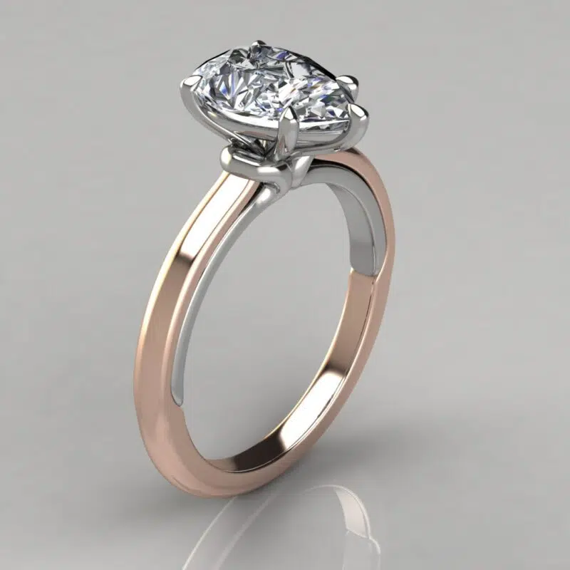 Two-Tone Collar Solitaire Pear Cut Moissanite Engagement Ring