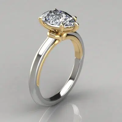 Two-Tone Collar Solitaire Pear Cut Moissanite Engagement Ring