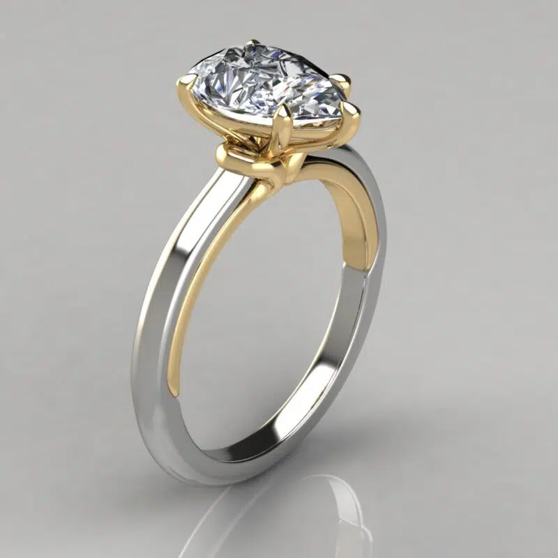 Two-Tone Collar Solitaire Pear Cut Moissanite Engagement Ring
