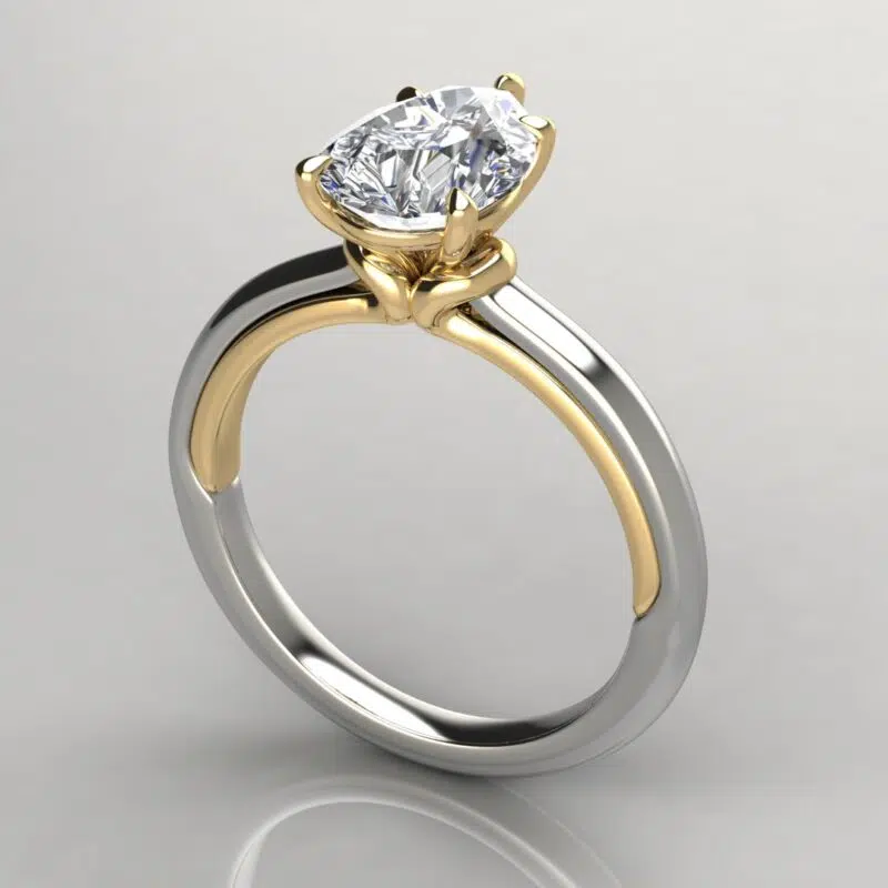 Two-Tone Collar Solitaire Pear Cut Moissanite Engagement Ring