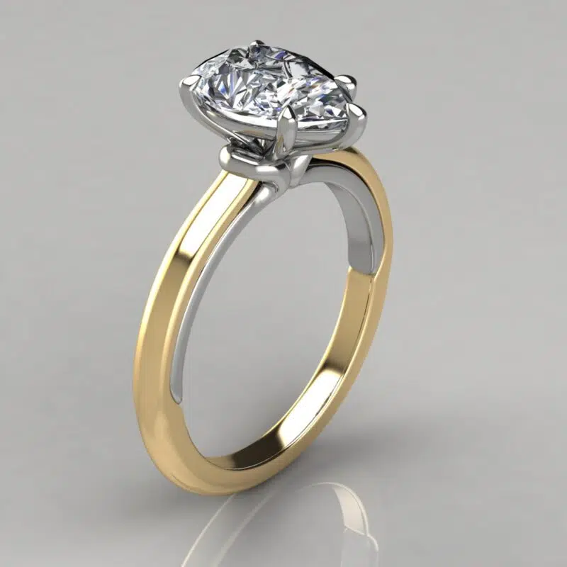 Two-Tone Collar Solitaire Pear Cut Moissanite Engagement Ring