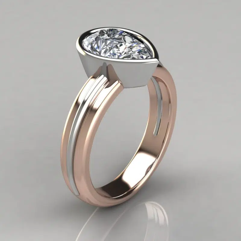 Two-Tone Bezel Solitaire Pear Cut Moissanite Engagement Ring