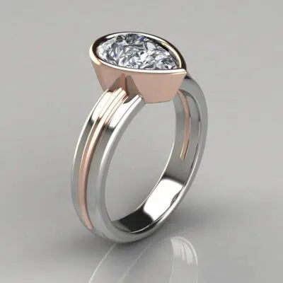 Two-Tone Bezel Solitaire Pear Cut Moissanite Engagement Ring