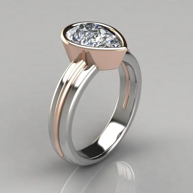 Two-Tone Bezel Solitaire Pear Cut Moissanite Engagement Ring