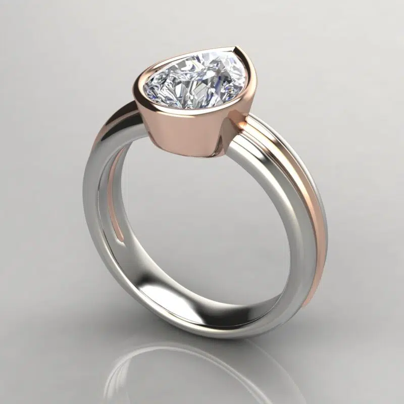 Two-Tone Bezel Solitaire Pear Cut Moissanite Engagement Ring