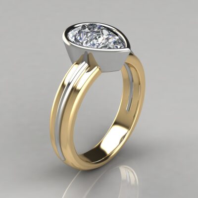 1.50 Carat Two-Tone Bezel Solitaire Pear Cut Moissanite Engagement Ring
