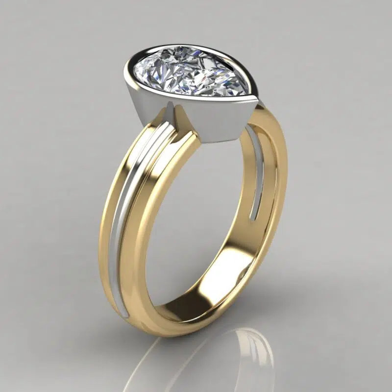 Two-Tone Bezel Solitaire Pear Cut Moissanite Engagement Ring