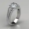 Three Row Halo Pear Cut Moissanite Engagement Ring