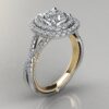 white gold Two-Tone Double Halo Milgrain Cushion Cut Moissanite Engagement Ring