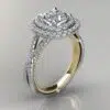 Two-Tone Double Halo Milgrain Cushion Cut Moissanite Engagement Ring