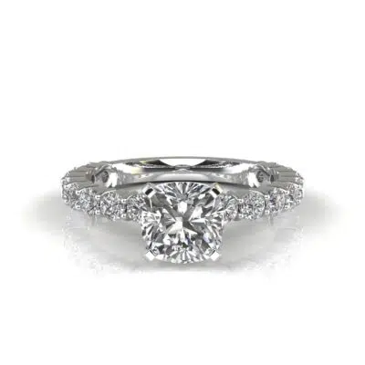 Side Stone Cushion Cut Moissanite Engagement Rings