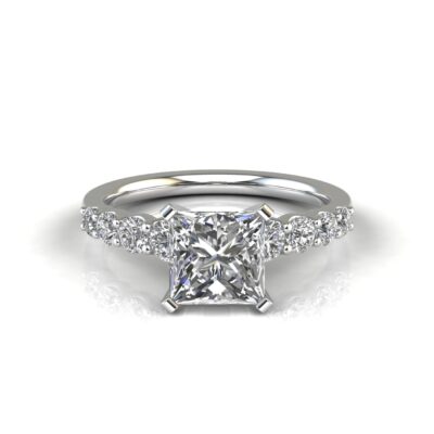 Side Stone Princess Cut Moissanite Engagement Rings