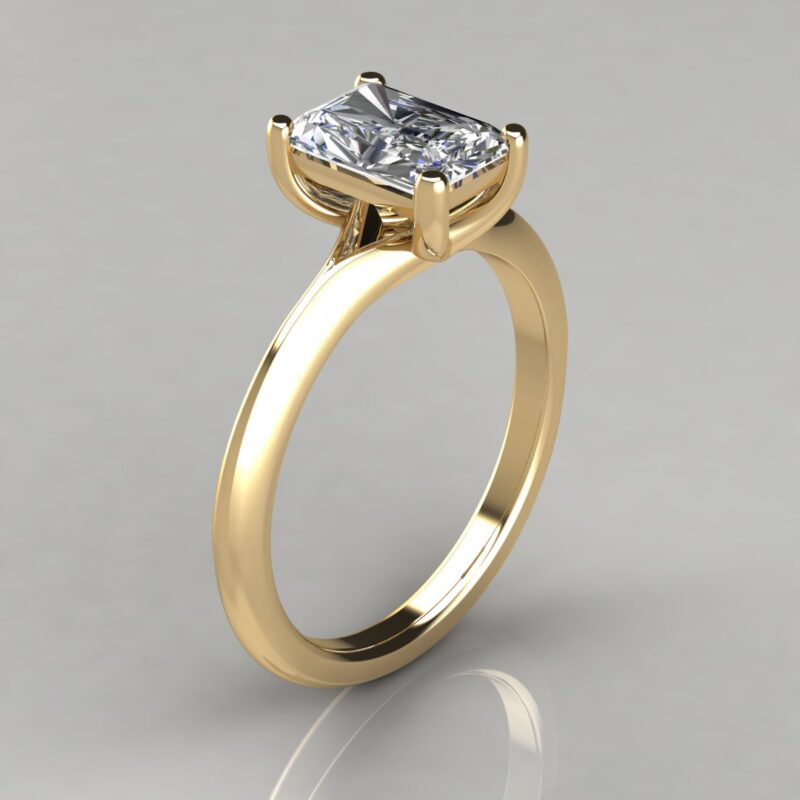 yellow gold Cross Prong Solitaire Radiant Cut Moissanite Engagement Ring