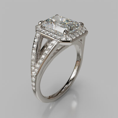 Split Shank Floating Radiant Cut Moissanite Engagement Ring