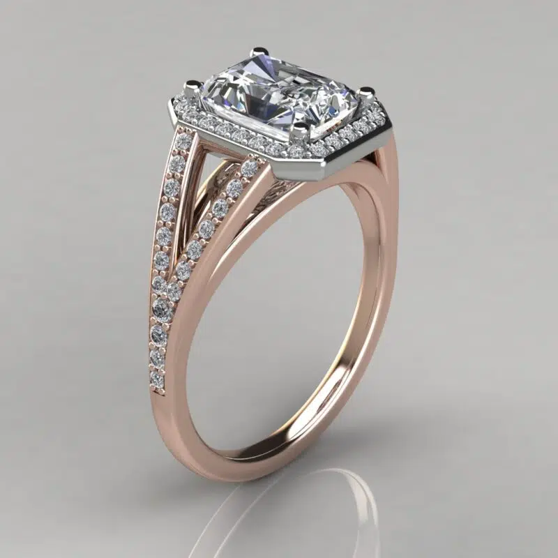 Split Shank Floating Radiant Cut Moissanite Engagement Ring