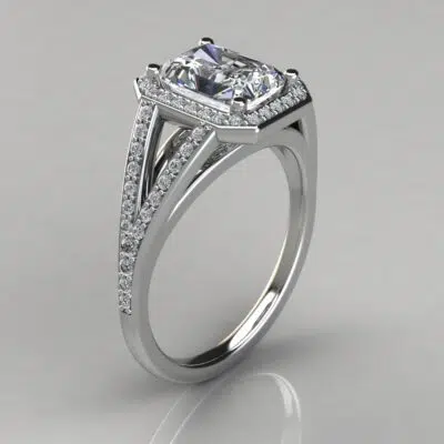 Split Shank Floating Radiant Cut Moissanite Engagement Ring
