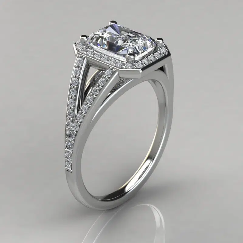 Split Shank Floating Radiant Cut Moissanite Engagement Ring