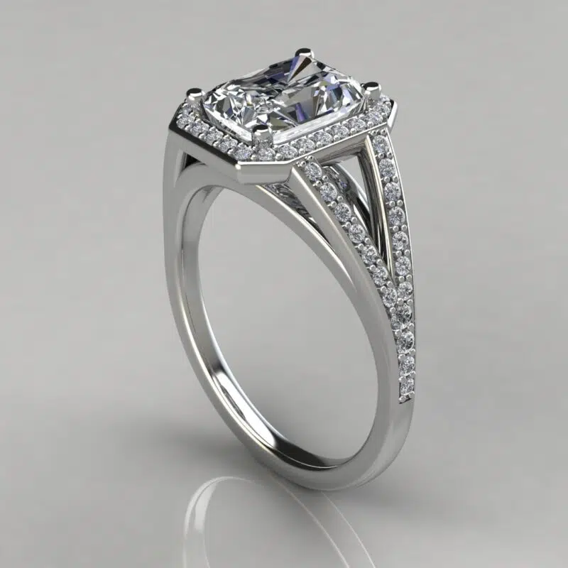 Split Shank Floating Radiant Cut Moissanite Engagement Ring