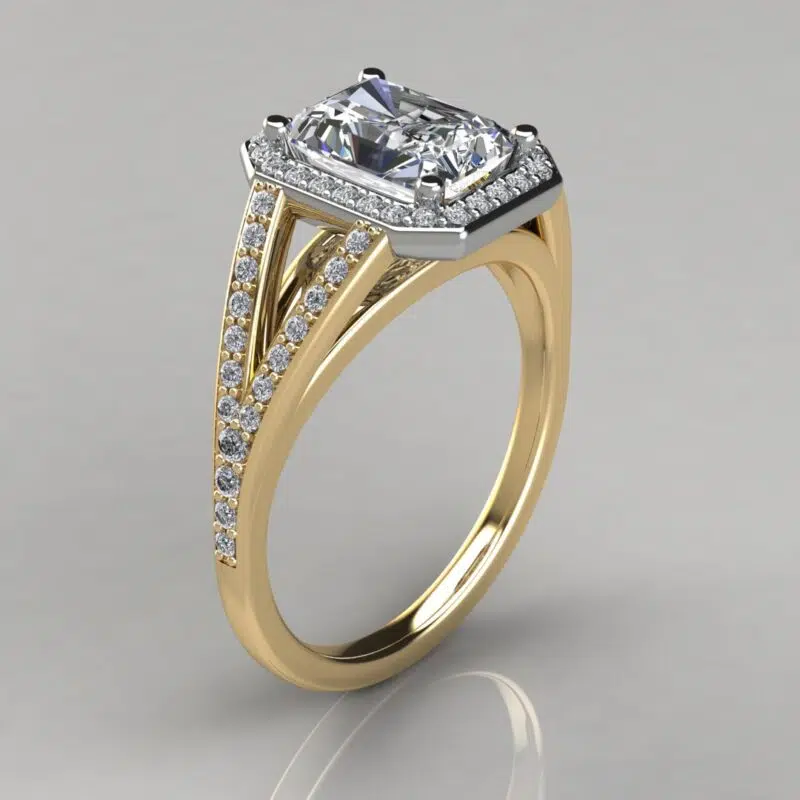 Split Shank Floating Radiant Cut Moissanite Engagement Ring