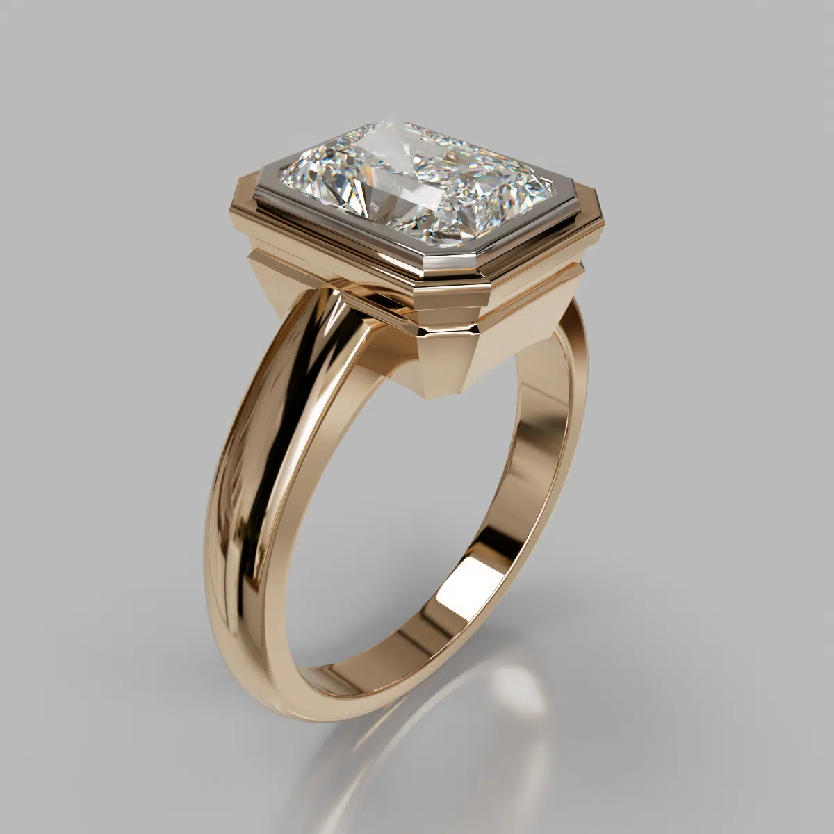 Two-Tone Bezel Solitaire Radiant Cut Moissanite Engagement Ring Two-Tone Bezel Solitaire Radiant Cut Moissanite Engagement Ring