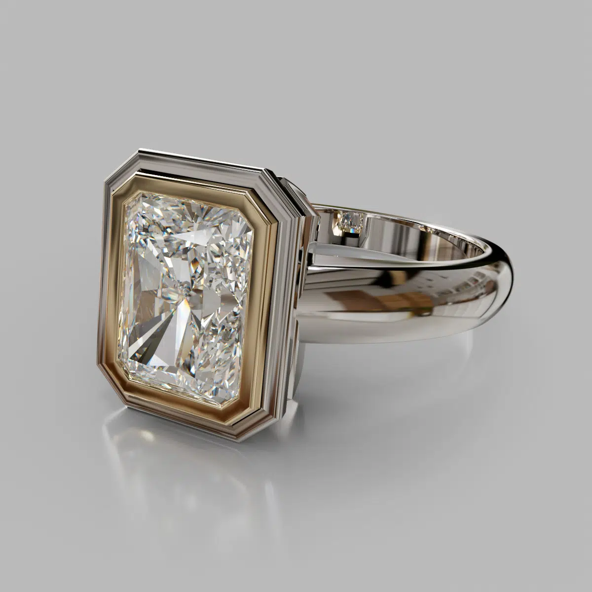 Two-Tone Bezel Solitaire Radiant Cut Moissanite Engagement Ring Two-Tone Bezel Solitaire Radiant Cut Moissanite Engagement Ring