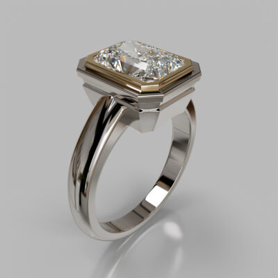 Two-Tone Bezel Solitaire Radiant Cut Moissanite Engagement Ring