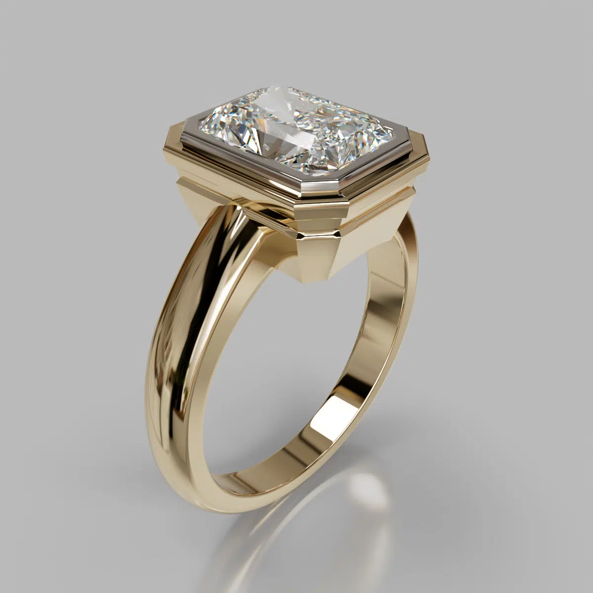 Two-Tone Bezel Solitaire Radiant Cut Moissanite Engagement Ring Two-Tone Bezel Solitaire Radiant Cut Moissanite Engagement Ring