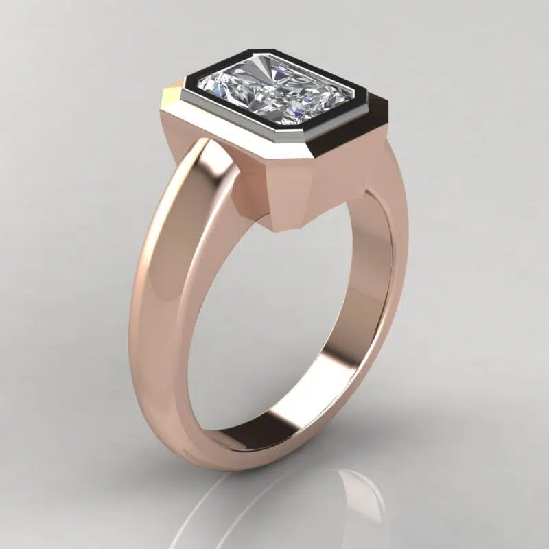 Two-Tone Bezel Solitaire Radiant Cut Moissanite Engagement Ring