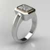 white gold Two-Tone Basel Solitaire Radiant Cut Moissanite Engagement Ring